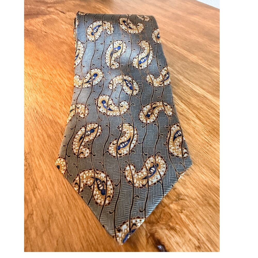 Gant Vintage 100% Silk Paisley Tie – Sage Olive Green, Gold & Navy Blue
